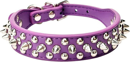 Spiked Dog Collar Soft Pu Leather Mushrooms Rivet Spike Studded Puppy Adjustable Pet Collars for Small Breeds (S, Purple)