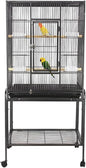 53 Inch Bird Cage with Wooden Perches, Standing Wrought Iron Birdcage with Wheels, Large Parrot Cage Bird Cages with Slide-Out Tray Water Bottle Feeder for Parakeets,Cockatiel, Canary,Pigeons
