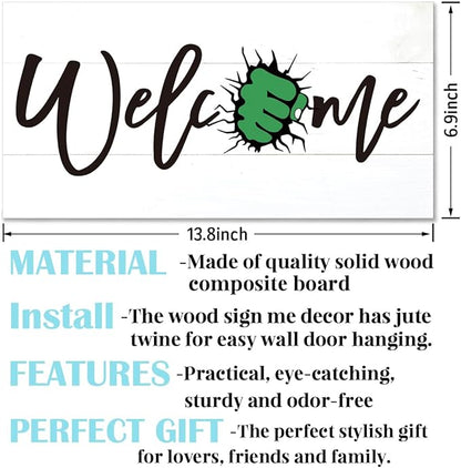 Welcome Sign for Front Door, Welcome Decor Wooden Hanging Sign for Wall Decor, Fist pattern Wall Hanging Signs, Funny Wooden Outdoor Front Door Decoration 13.8X6.9 inches