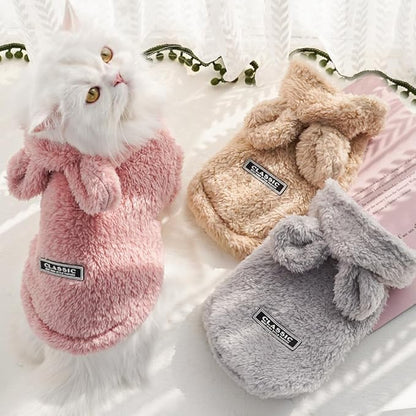 Selena Cat Bunny Ears Costume Cute Dog Kitten Hoodies Sweater Rabbit Ears Puppy Pet Apparel (Medium,Pink)