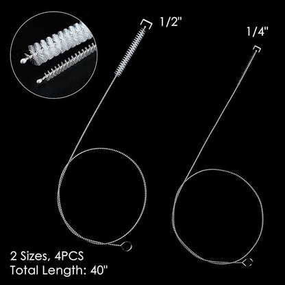 40 Inches Brush Cleaner for Cleaning Straw, Kegerator, Feeding Tube, Siphon Hose, Sunroof Drain, Refrigerator Drain, 4PCS (White)