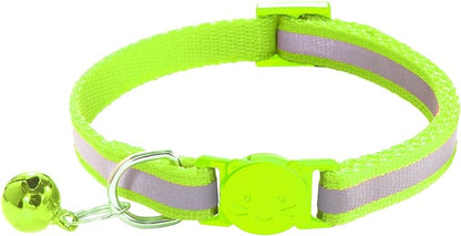 3 Pack Reflective and Breakaway with Bells of Cat Collar，Adjustable from 7.5 to 12.5 Inches, Ideal of Kitten Collar, Suitable for Girls and Boys (Fluorescent Green)