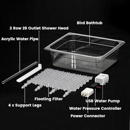 Parrot Bathtub, USB Electric Large Bird Bathtub Shower with Water Pressure Controller, Automatic Pet Bird Bath for Parakeet, Cockatiel, African Grey, Cockatoo, Bird Case Accessories, Bird Toys