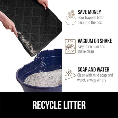 GORILLA GRIP Cat Litter Box Mat, Water Resistant, US Designed Kitty Litter Trapping Mats, Easy to Clean, Scatter Control, Less Mess and Clean Floors, Kitten Supplies for Indoor Cats, 30x20 Black