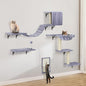 Cat Wall Shelves, Multi-Level Cat Climbing Furniture, Space-Saving Wall-Mounted Cat Climber Set with Perches,Bridge,Hammock,Scratching Board & Ball for Indoor Cat Play (Light Grey)