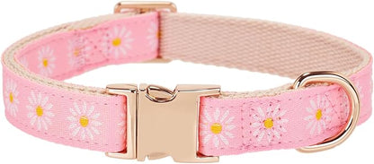 Woven Dog Collar with Metal Buckle Adjustable Jacquard Retro Dog Collars for Small Medium Large Dogs(Pink Daisy,S)