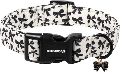 DOGWONG Cute Dog Collar, Black Bow Pattern Dog Collar, Girl Female Dog Collars with Strong Plastic Buckle for Small Medium Dogs,M