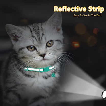 Taglory Kitten Collar Breakaway with Bell, 2 Pack Girl Boy Pet Kitten Collar Adjustable 6-8 Inch for 2-6 Months Cat, Turquoise