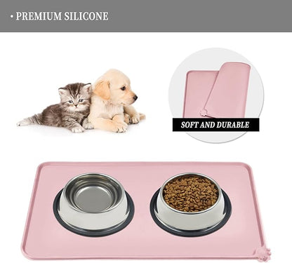 Waterproof Pet Feeding Mat with High Raised Edges, Heavier and Thicker Placemats for Cat Dog Water Bowl with BPA Free, Dogs Cats Food Mats for Messy Drinkers to Prevent Spill and Protect Floors