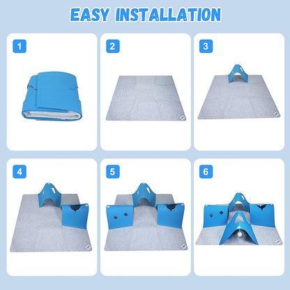 Interactive Cat Tunnel Mat for Indoor Cats, 4-Way Felt Cat Cave with Hanging Ball, Foldable Kitty Play Mat and Hideout, Pet Enrichment Toy for Kittens Rabbits Small Pets, Blue