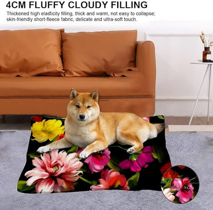 Ink Painting Dog Bed Pads Water Resistant Dog Bed Beds for Household Pets Pink Flowers Pet Friendly Non- Slip Bottom Kennel Accessories Multi- Scenario, Multi- Model Pet Cat Gift Printed Cage Mat