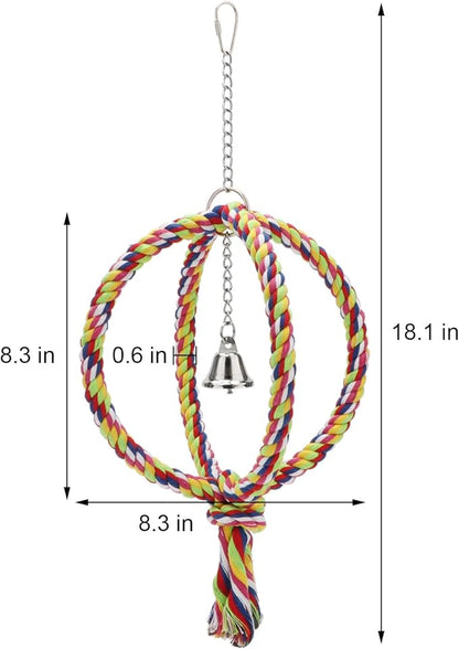 Bird Rope Swing Colorful Perch Climbing Toy for Parrots Budgie Parakeet Cockatiel Cockatoo Conure (8.3 inch)