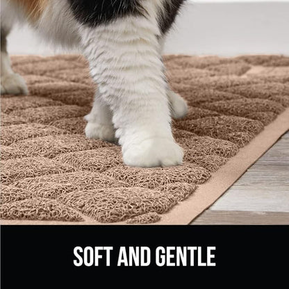 GORILLA GRIP Cat Litter Box Mat, 47x35, Water Resistant, US Designed Kitty Litter Trapping Mats, Easy to Clean, Scatter Control, Less Mess and Clean Floors, Kitten Supplies for Indoor Cats, Beige