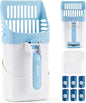 Cat Litter Scoop with Holder & Trash Can, 3-in-1 Mess-Free Poop Scooper Includes 90 Bags, Litter Box Scoop Shovel for Sifter Box Waste Disposal, Blue White