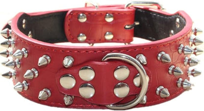 Serijoars Spiked Studded Dog Collar, PU Leather Dog Collar, Adjustable Pet Collars for Medium or Large Breed Pet (XL, Red1)