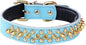 Spiked Studded Dog Collar, Genuine Leather Dog Collar, Adjustable Pet Collars for Medium Large Bulldog Pitbull Mastiff Poodle Boxer (L:37-47cm, Blue)