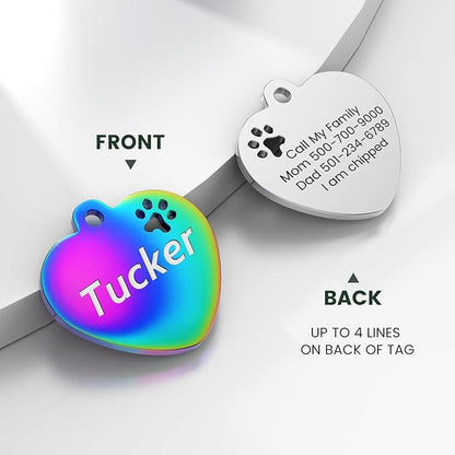 Dog Tags Personalized for Pets - YEHANTI Personalized Dog Tags with Dog Paw, Durable Stainless Steel Pet ID Tags for Small Large Dogs Cats, Custom Dog Name Tags Engraved on Both Sides (Heart)