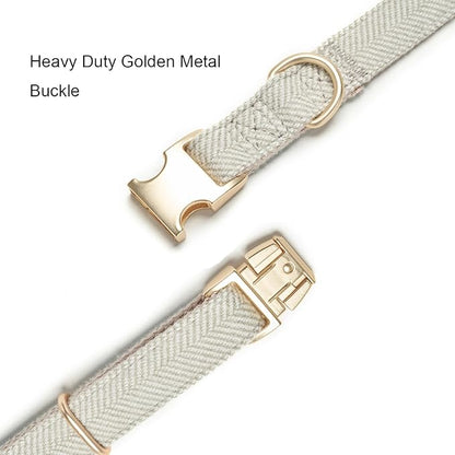 Soft Cotton Hemp Dog Collar with Metal Buckle Adjustable Twilled Dog Collars for Small Medium Large Dogs(Grey,Small)