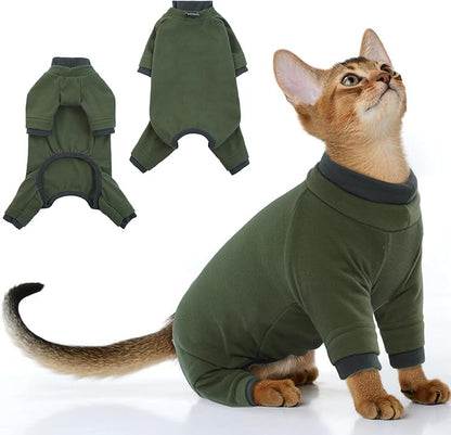PUMYPOREITY Sticky Hair Cat Clothes, Prevent Hair Loss Cat Pajamas, Soft Cat Sweaters for Cats Only, Cat Hair Sticky Onesie, Cat Recovery Suit After Surgery, Green, S