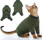 PUMYPOREITY Sticky Hair Cat Clothes, Prevent Hair Loss Cat Pajamas, Soft Cat Sweaters for Cats Only, Cat Hair Sticky Onesie, Cat Recovery Suit After Surgery, Green, S