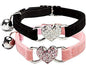 CHUKCHI Pink Soft Velvet Safe Cat Adjustable Collar with Crystal Heart Charm and Bells 8-11 Inches(Black+Pink)