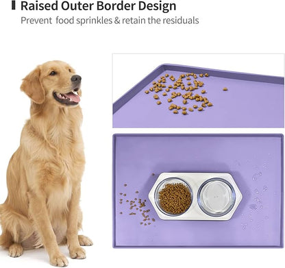 Dog Food Mat,Silicone Waterproof Food Tray,Non Slip Pet Bowl Mats Placemat,0.6" Raised Edge,Suitable for Most Small and Medium Sized Pets,24" x 16"