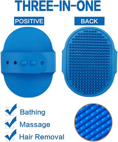 Dog Bath Brush Pet Bath Comb Brush Soothing Massage Rubber Comb 2pcs with Adjustable Ring Handle for Long Short Haired Dogs and Cats (Blue+Rose)