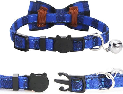 SLSON 4 Pack Cat Collars Breakaway with Bell Cat Collars with Cute Bowtie for Pet Kitten Cats and Small Dogs Pets Adjustable from 8-11In (Plaid)