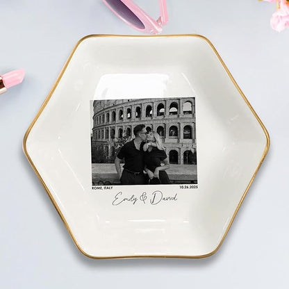 Custom Couple Portrait Photo Ring Dish, Personalized Picture Trinket Tray, Engagement Ring Dish, Wedding Jewelry Tray Keepsake Valentines Gift for Her Him Wife Husband