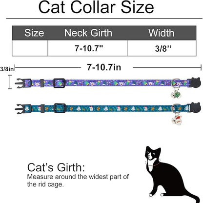 Christmas Cat Collar, Cotton 2 Pack Cat Collar with Bells, Breakaway Collars for Girl Boy Kittens, Santa