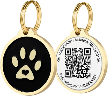 Pet Dwelling QR Code Pet ID Tag – Smart Dog & Cat ID Tags for Pet Safety, Free Personalized Online Profile, Instant Scan Alerts, AI Insights (Lux Gold Black Paw)