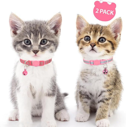 Taglory Kitten Collar Breakaway with Bell, 2 Pack Girl Boy Pet Kitten Collar Adjustable 6-8 Inch for 2-6 Months Cat, Pink