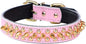 Spiked Studded Dog Collar, Genuine Leather Dog Collar, Adjustable Pet Collars for Medium Large Bulldog Pitbull Mastiff Poodle Boxer (M:29-38cm, Pink)