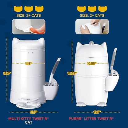 Red Rocket XL Cat Litter Pail Multi Kitty Twist’R Step Litter Disposal System with Cute Litter Scoop Step Mode Odors Free Patented Twist Technology (Kitty, Hold 17lbs Litter)