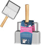 Cat Litter Scoo Easy Use Metal Litter Scoop with Comfortable Beech Wood Grip - One Easy to Clean Stand is Included