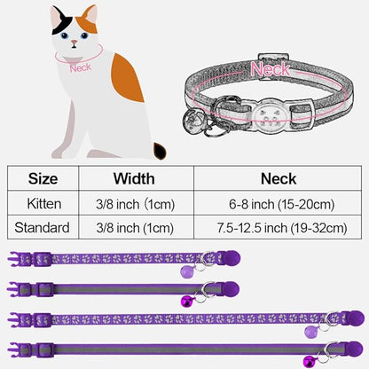 Taglory Kitten Collar Breakaway with Bell, 2 Pack Girl Boy Pet Kitten Collar Adjustable 6-8 Inch for 2-6 Months Cat, Purple