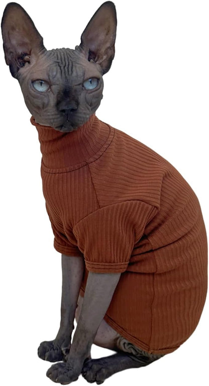Kitipcoo Sphynx Hairless Cats Shirt Cat Turtleneck Sweater Long Sleeves Kitten T-Shirts for Sphynx Cornish Rex, Devon Rex, Peterbald (Coffee,M)