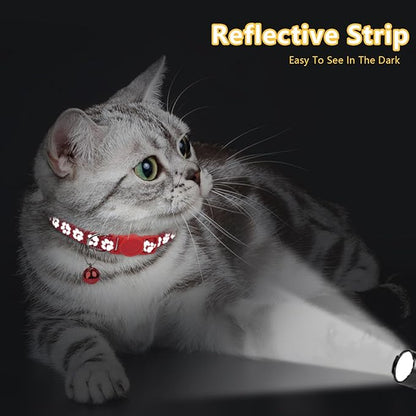 Taglory Reflective Cat Collar Breakaway with Bells, 2 Pack Girl Boy Pet Cat Collar Adjustable 7.5-12.5 Inch, Red