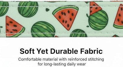 Summer Dog Collar for Large Dogs, Cute Dog Collar with Watermelon Pattern and Pendant, Green Pet Collar with Soft Cotton Fabric and Robust Buckle