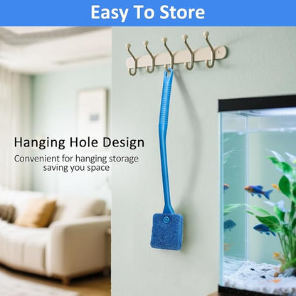 Fish Tank Cleaner with Five Sided Sponge Brush and Long Handle Aquarium Scrubber Alage Scraper for Glass Aquariums Terrarium Home Kitchen