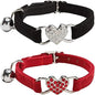 Heart Bling Cat Collar with Safety Belt and Bell Adjustable 8-10 inches for Kitten Cats (Black+Red)
