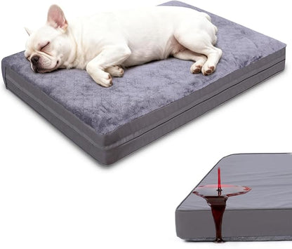 Waterproof Dog Bed for Crate - Outdoor Dog Crate Bed for Small Dogs, Orthopedic Crate Bed for Small Dogs with Egg Crate Foam, Anti-Slip, Reversible & Washable Cover, 23" x 17", Gray