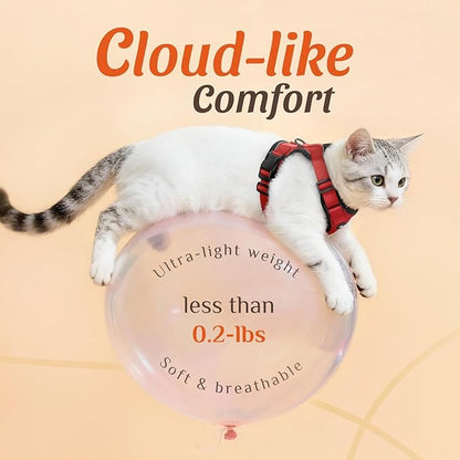 Dooradar Cat Harness and Leash Set, Escape Proof Safe Adjustable Kitten Vest Harnesses for Walking, Easy Control Soft Breathable Mesh Jacket with Reflective Strips for Cats, Red, XS