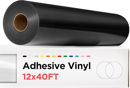 Black Permanent Vinyl - 12" x 40 FT Adhesive Vinyl Roll, Signs, Scrapbooking, Craft, Permanent Outdoor (Matte Black)