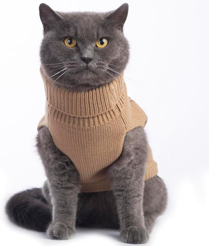 Stretchy Cat Sweater - 17 Colors & 6 Sizes | Snug Winter-Ready Knit for Boy/Girl Cats & Kittens(Khaki, X-Small)