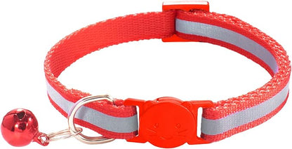 2 Pack Breakaway Cat Collars with Bells, Reflective Design and Claw Print Design, Safety Buckle Kitten Collars Adjustable from 7.5 to 12.5 Inches (Red)