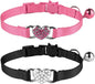2 Pcs Cat Collars Heart Bling Breakaway with Bell Nylon Adjustable for Kitty(Black+Pink)