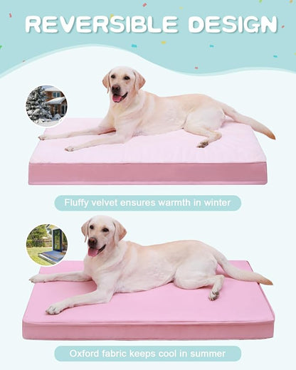KSIIA Orthopedic Dog Bed - Waterproof & Washable with Removable Cover, Deluxe Plush Egg Crate Foam Design for Large Dogs, 41x27 Inch Pink Dog Crate Bed