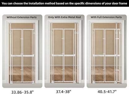 74.80-98.43'' Extra Tall Cat Gate, Adjustable 33.86” and 35.80" Wide, Transparent Full Door Pet Gate, Auto Close No Drilling Cat Proof Safety Gate for Doorway Stairs- White