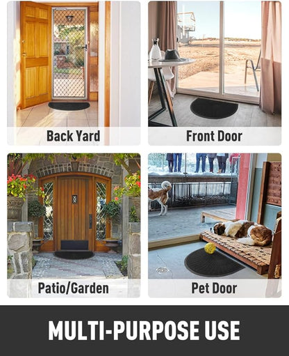 tchdio Door Mat Outdoor Indoor Entrance Doormat-Semicircular Durable Rubber Non Slip Front Door Mat for Outside Inside Entry Entryway Dirt Trapper WelcomeMat for Muddy Paws and Shoes-Black 17”x30”